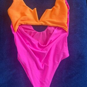 Vibrant Pink and Orange  One Piece Swimsuit size L never worn